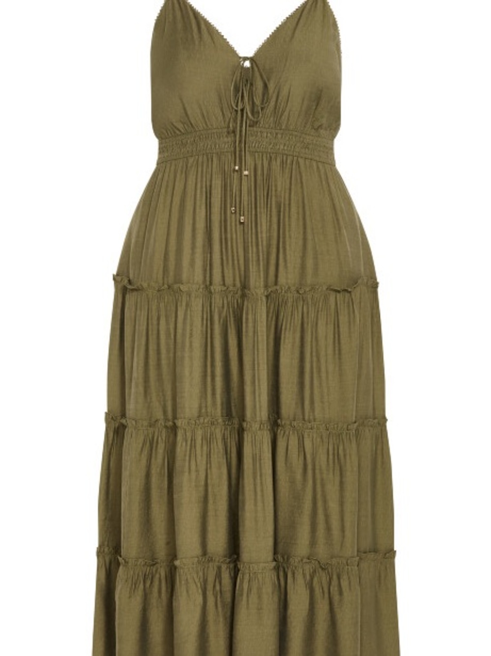 City Chic Olive Tiered Maxi Dress with Smocked Waist - Picture 4 of 6